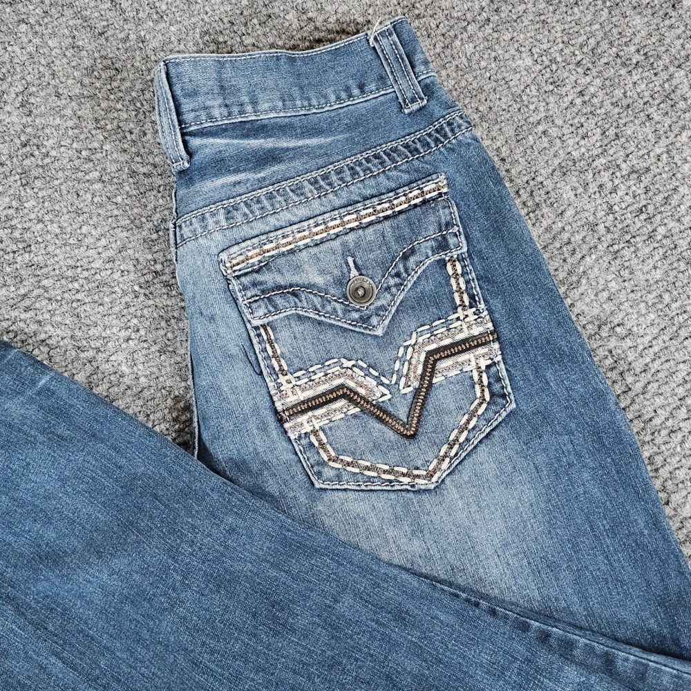 Y2k Helix Straight Leg Jeans‎ Mens 30W 32L Blue Wash Embellished Pockets